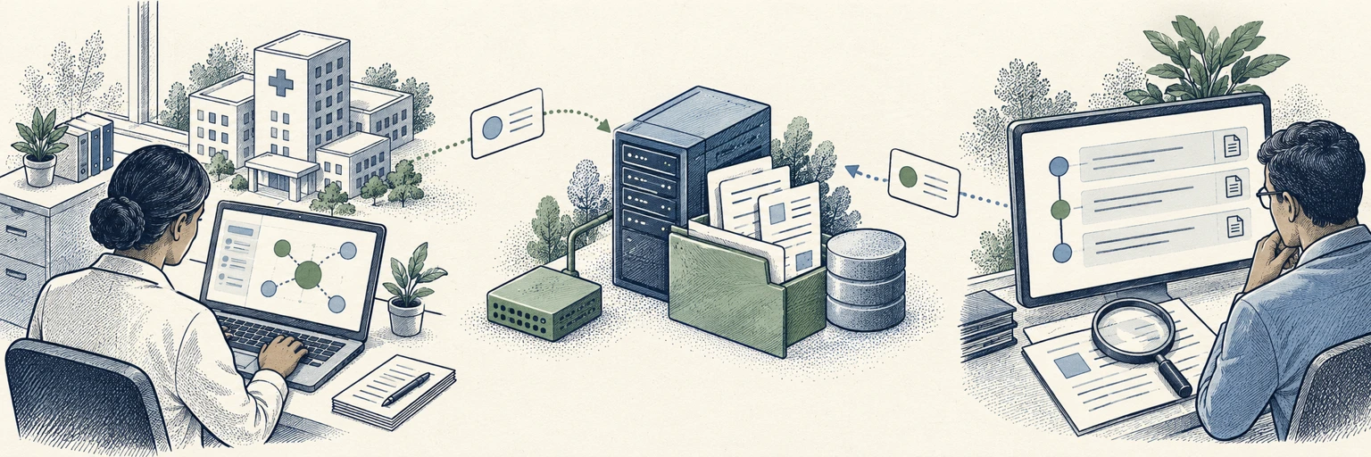 Three comic scenes show internal-service discovery, interaction with a synthetic document Decoy and review of the recorded evidence.